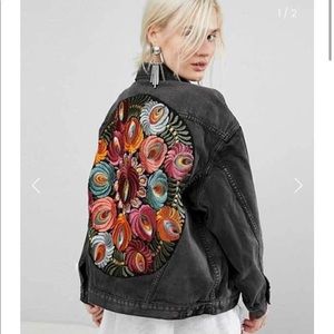 Boho embroidered denim jacket